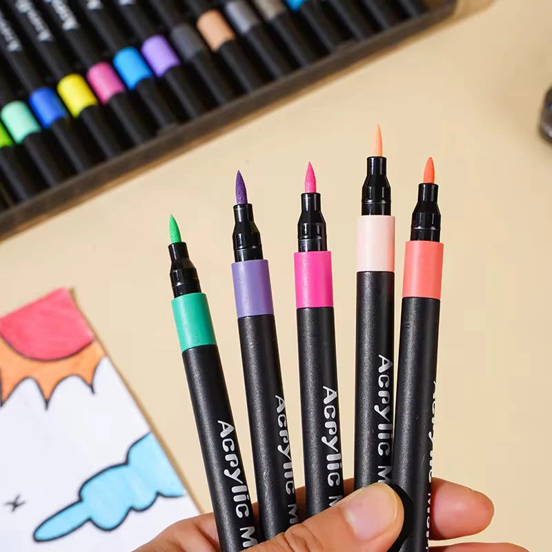 Acrylic Paint Markers for Adults & Kids 120 80 60 48 36 24 12 colours – Fine Tip, Washable, for Rock, Wood, Glass, Fabric & Ceramic Crafts - Black Case Pack