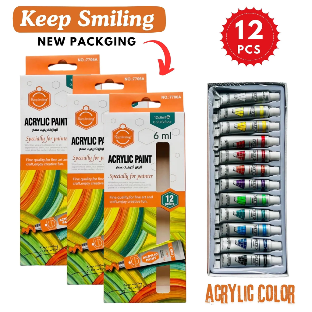 Acrylic Colour Paint Set (12 Colors) + Artist Brush Set — Perfect for Painting on Canvas, Paper & Sketchbooks Acrylic color