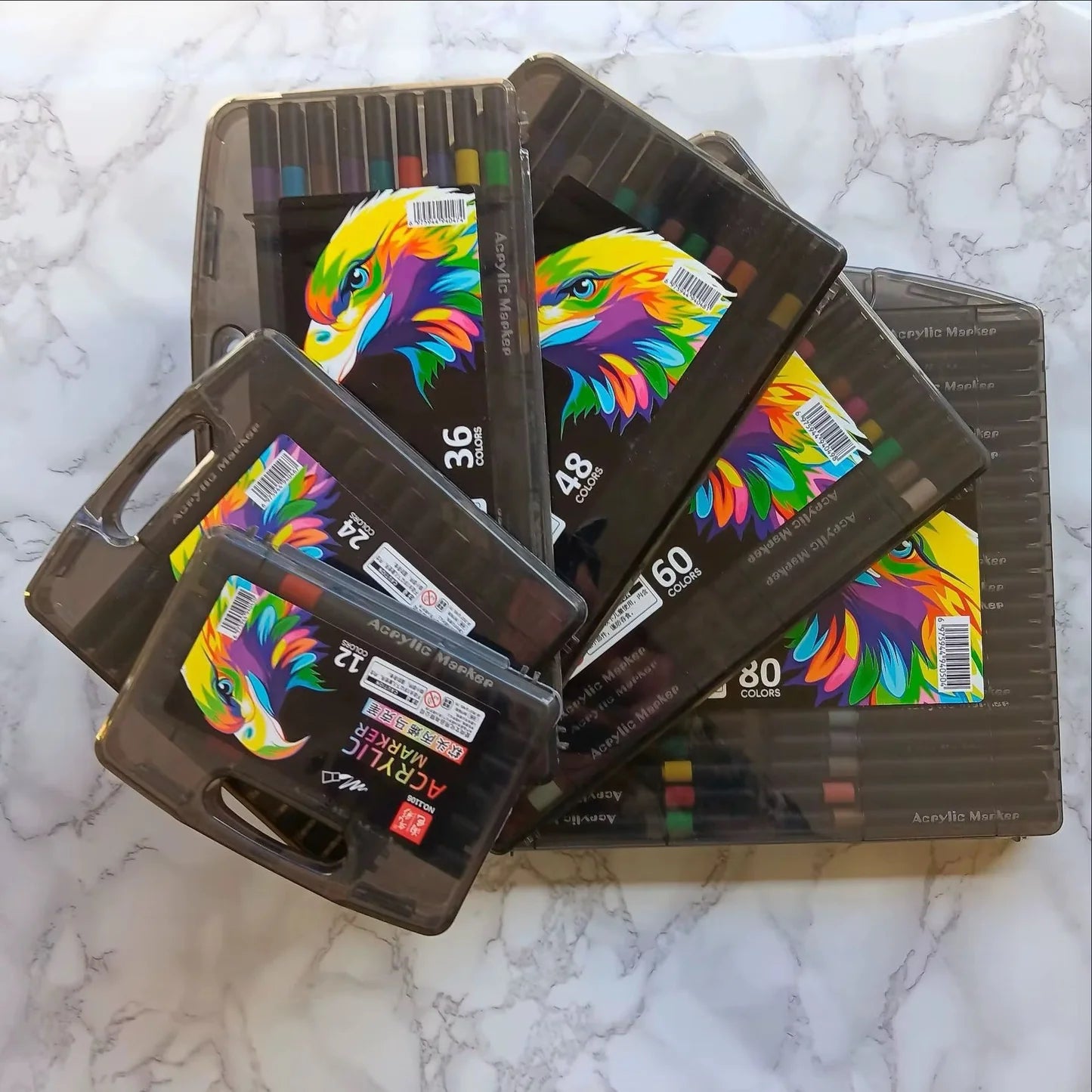 Acrylic Paint Markers for Adults & Kids 120 80 60 48 36 24 12 colours – Fine Tip, Washable, for Rock, Wood, Glass, Fabric & Ceramic Crafts - Black Case Pack