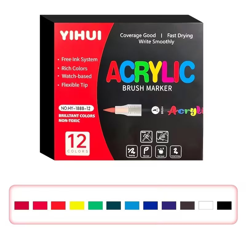 Acrylic Paint Brush Markers – Flexible Brush Nib, Quick Dry, Non-Toxic | Premium Water Based Paint Pens for Paper, Wood, Canvas, Glass, Ceramic, Stone & Plastic