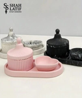Ribbed dome jar with heart dish decor set in pink white and black marble resin