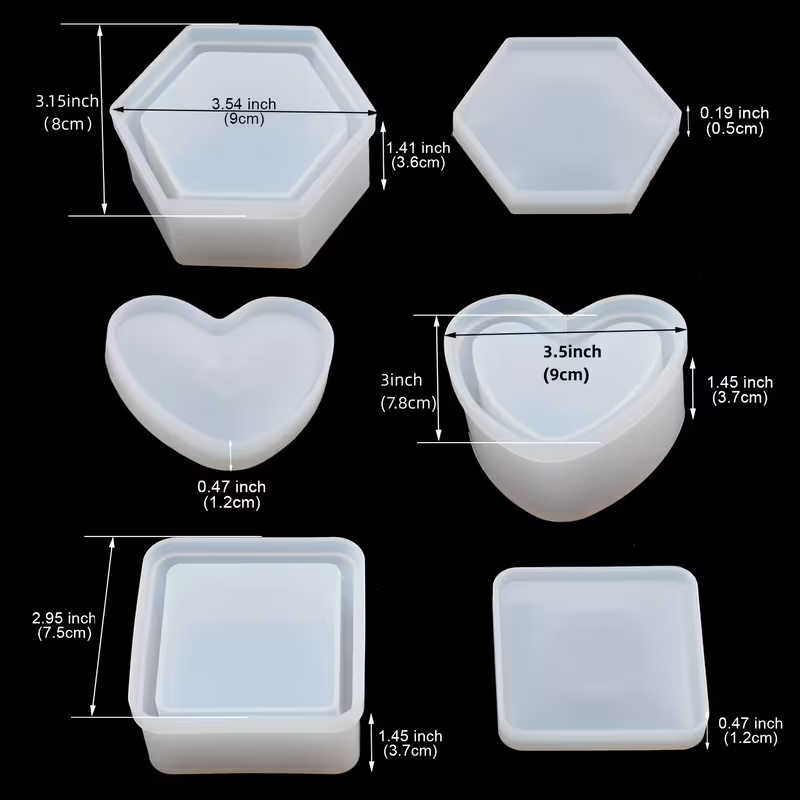 Box-Shaped Resin Molds, Heart-Shaped Jewelry Box Molds, Silicone Resin Molds, Hexagonal Storage Box Molds, And Square Epoxy Resin Molds, Used for Creating Resin Molds Box Jar Silicone Mold, For Epoxy Resin