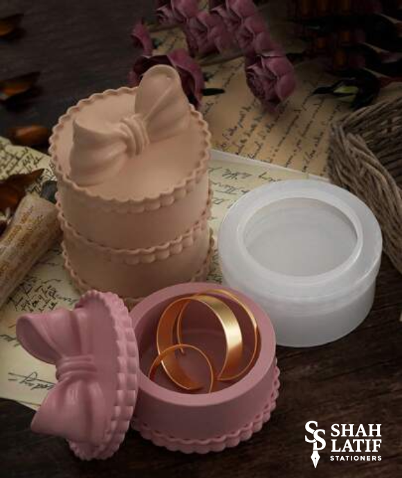 Bow ribbon round box silicone mold for resin ring and jewelry storage