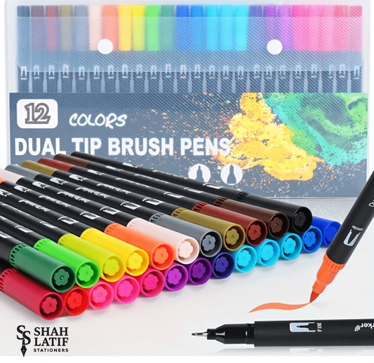 12 pcs Dual Tip Brush Art Markers, Flexible Brush & Fine Tip, for Adult Coloring, Bullet Journaling, Sketching