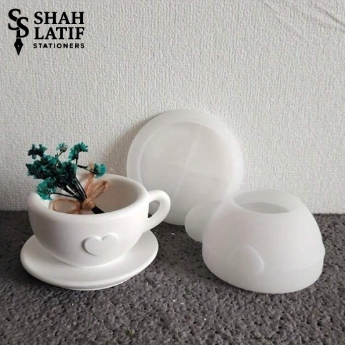 Tea cup and saucer silicone mold set with heart detail 2 pieces