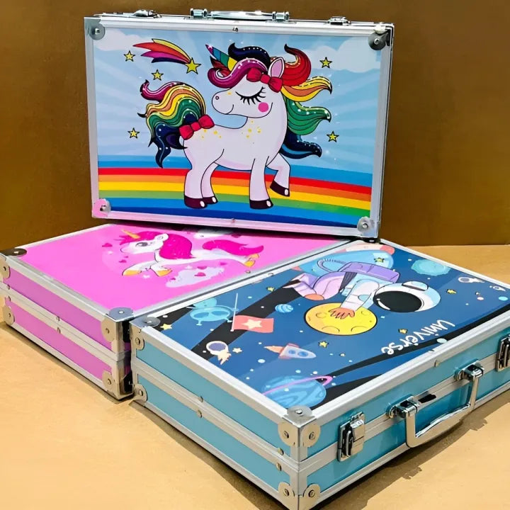 Unicorn - Space Frozen 145 Pcs Colouring Kit Kids Art Set Stylish Artists Sketching & Painting Provides Sketch Coloring, Drawing, Painting with Unicorn Aluminum Box