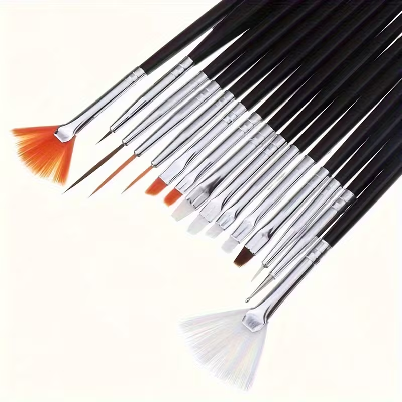 Paint Brushes Professional Quality Flat Tip Round Tip Angular Tip Fan Brushes Best For Artists 15 Pcs Nail Art Brushes