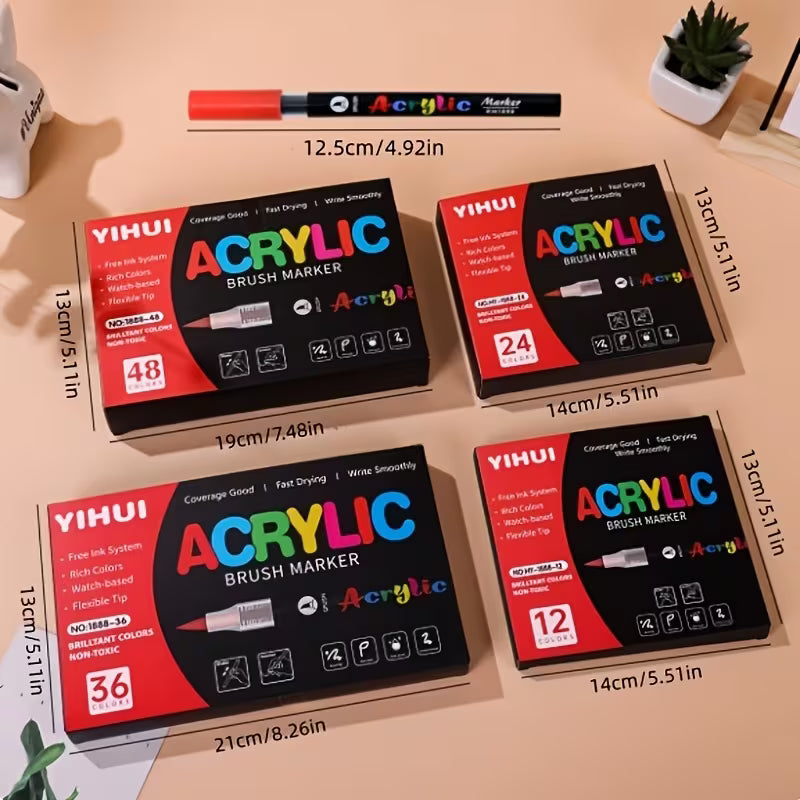 Acrylic Paint Brush Markers – Flexible Brush Nib, Quick Dry, Non-Toxic | Premium Water Based Paint Pens for Paper, Wood, Canvas, Glass, Ceramic, Stone & Plastic