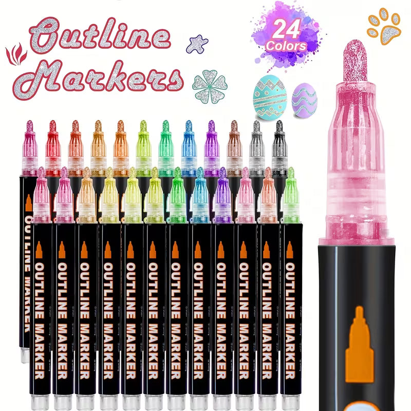 48 - 8 Colors Double Line Outline Markers