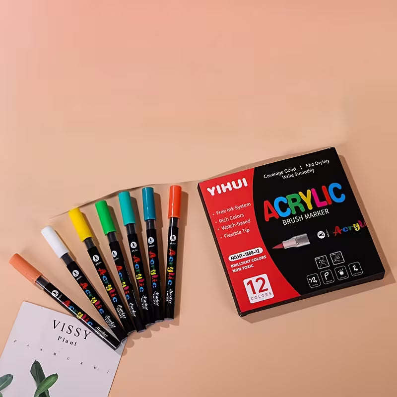 Acrylic Paint Brush Markers – Flexible Brush Nib, Quick Dry, Non-Toxic | Premium Water Based Paint Pens for Paper, Wood, Canvas, Glass, Ceramic, Stone & Plastic