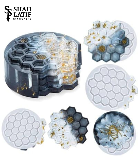 2 piece honeycomb hexagon bee pattern coaster silicone mold set for resin