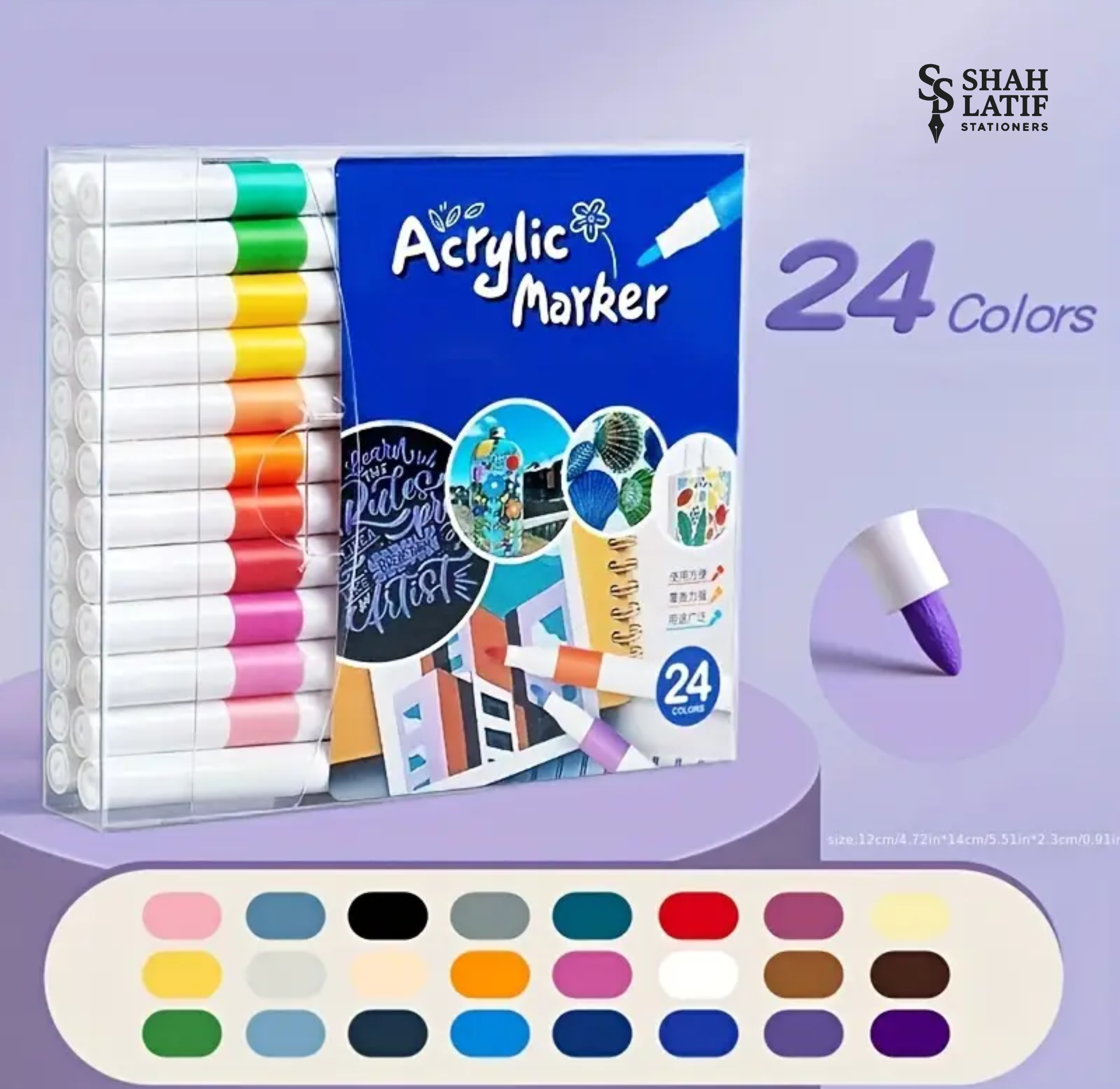 24 pcs Acrylic Paint Markers Wood, Glass, Fabric, Stone Arts and Crafts, Professional Artistic Use