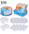 9 piece round and square coaster set silicone mold with cylindrical and box holder