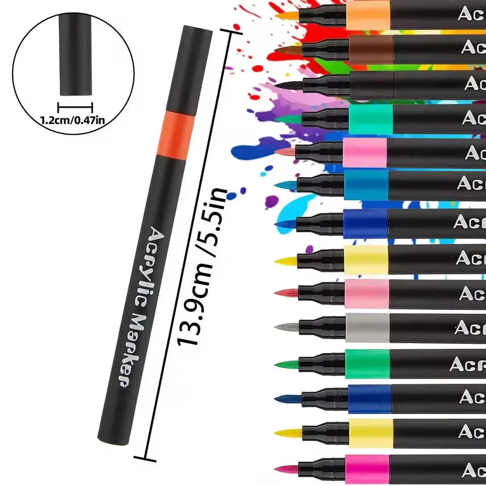 Acrylic Paint Markers for Adults & Kids 120 80 60 48 36 24 12 colours – Fine Tip, Washable, for Rock, Wood, Glass, Fabric & Ceramic Crafts - Black Case Pack
