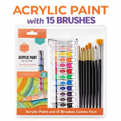 Acrylic Color Paints, Paint Tubes, Set of 12 Colours Professional Artist painting on Canvas Board & Sketch Book