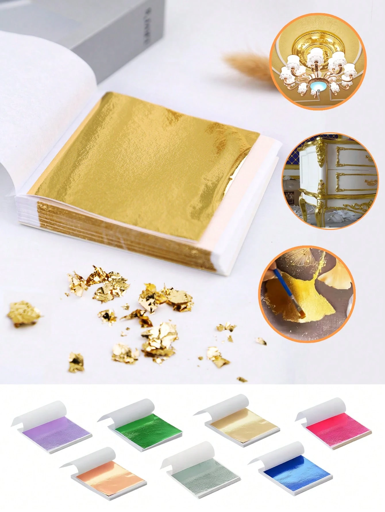 Gold Foil Leaf for DIYs, Slime, Resin, Gilding, Scrapbooking, Gilding, Framing, Nail Art, Cake Decoration, Handcraft Foil, Art & Craft Gold Foil Paper for Arts Crafts Paintings