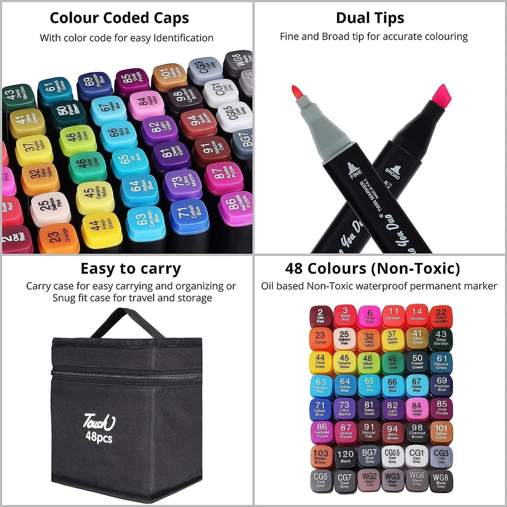 Ohuhu Markers Dual Tip Sketch Markers Set – Fine & Broad Tip Art Pens for Kids & Adults, Coloring & Drawing Supplies Alcohol-Based Marker Set