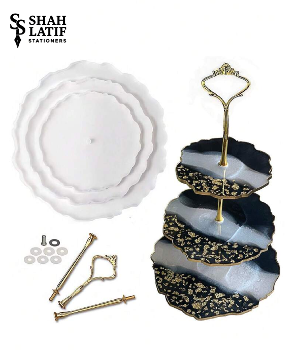 3-Tier Scalloped Cake Stand Silicone Mold Set – Gold Hardware Included