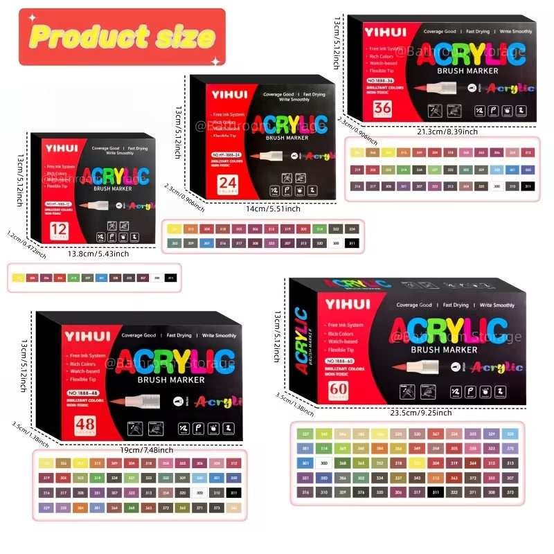 Acrylic Paint Brush Markers – Flexible Brush Nib, Quick Dry, Non-Toxic | Premium Water Based Paint Pens for Paper, Wood, Canvas, Glass, Ceramic, Stone & Plastic
