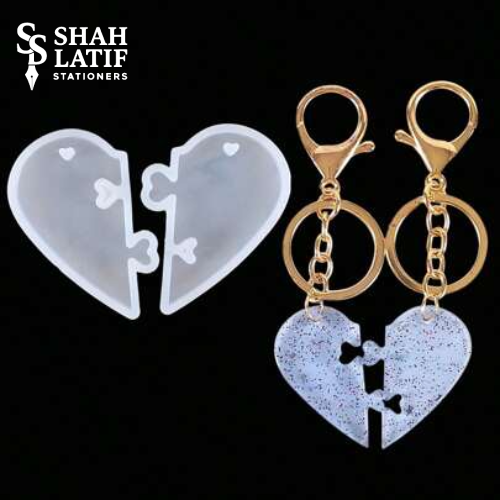 Split heart puzzle keychain silicone mold 2 piece best friends set