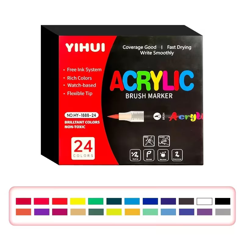 Acrylic Paint Brush Markers – Flexible Brush Nib, Quick Dry, Non-Toxic | Premium Water Based Paint Pens for Paper, Wood, Canvas, Glass, Ceramic, Stone & Plastic