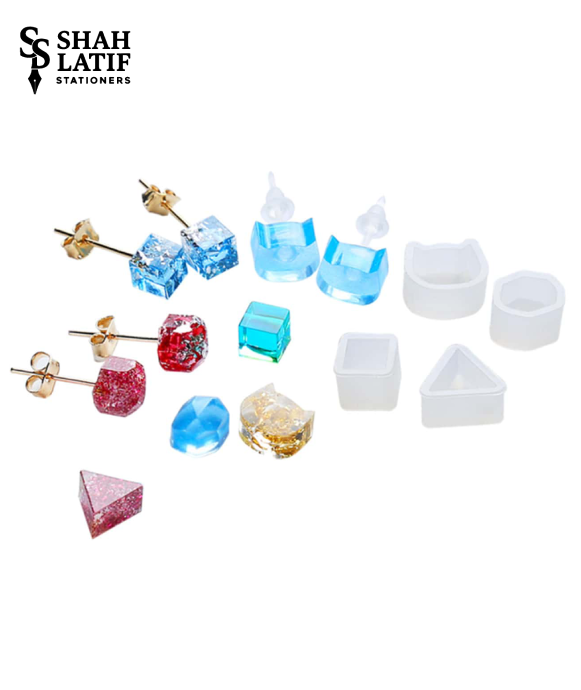 3D geometric stud earring silicone mold set 5 shapes cube pyramid teardrop