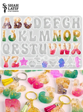 Bubble letter A-Z keychain silicone mold full alphabet with ocean charm shapes