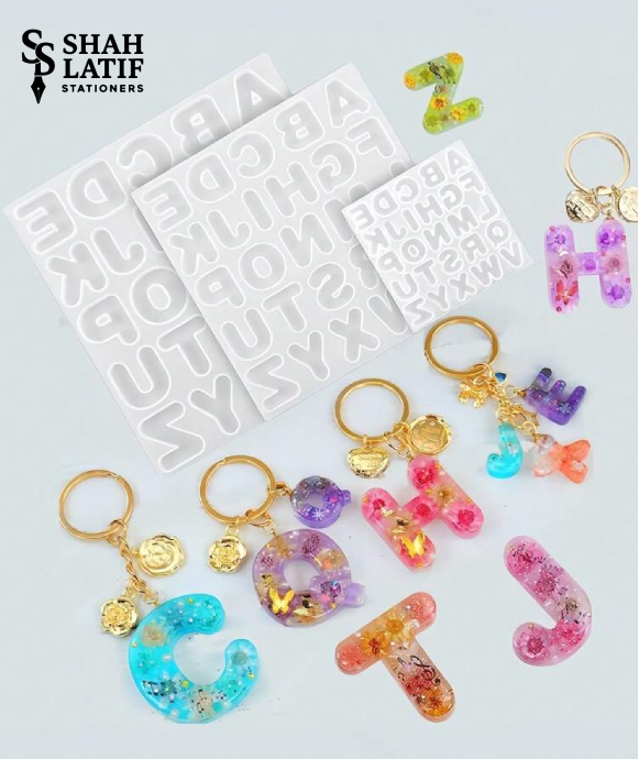 Bubble letter A-Z keychain silicone mold set of 3 sheets graduated sizes