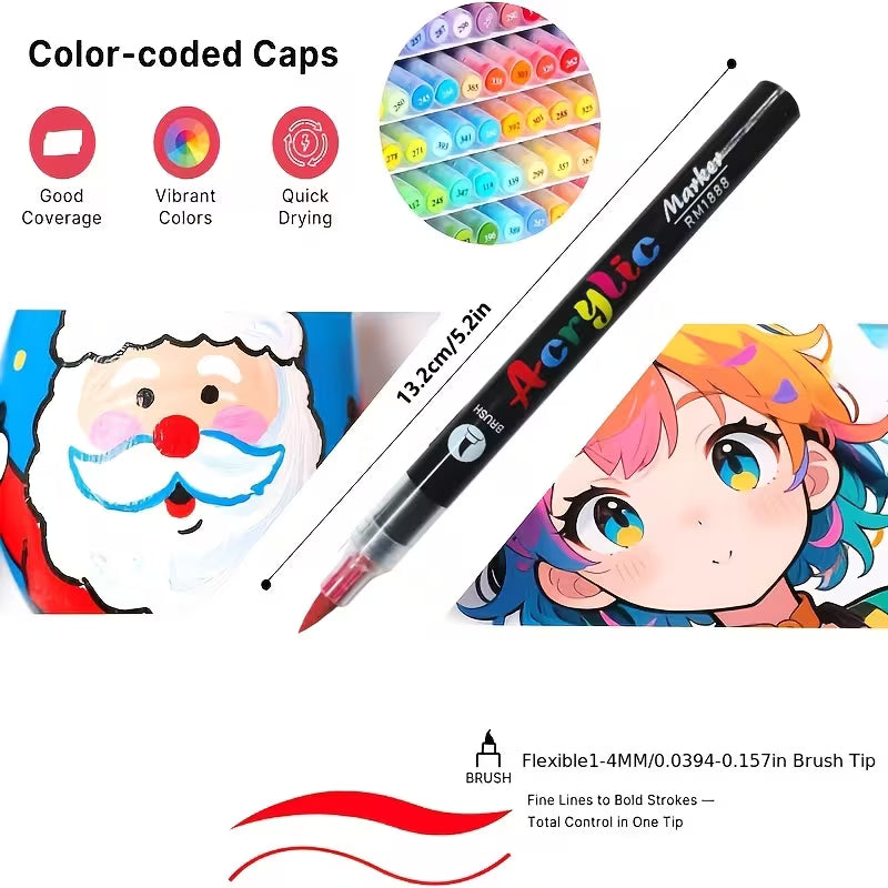 Acrylic Paint Brush Markers – Flexible Brush Nib, Quick Dry, Non-Toxic | Premium Water Based Paint Pens for Paper, Wood, Canvas, Glass, Ceramic, Stone & Plastic