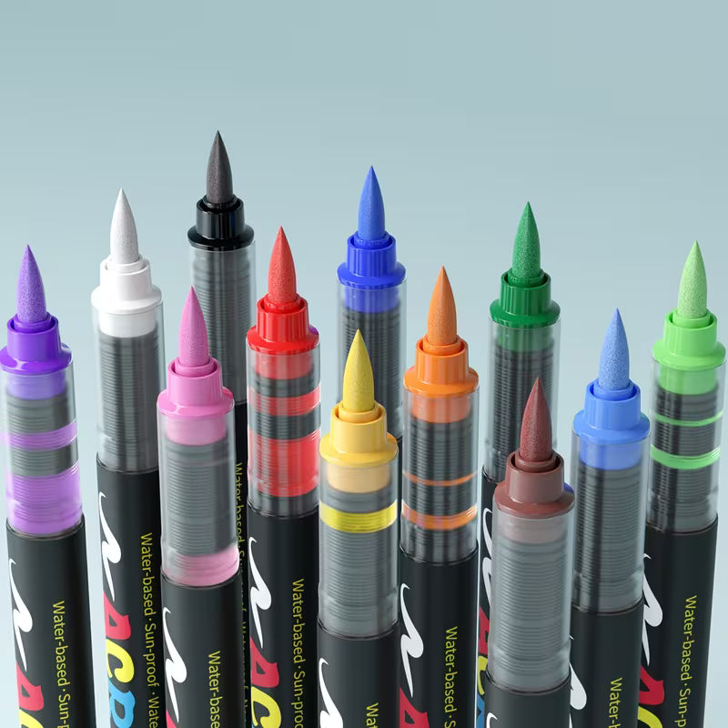 Acrylic Paint Brush Markers – Flexible Brush Nib, Quick Dry, Non-Toxic | Premium Water Based Paint Pens for Paper, Wood, Canvas, Glass, Ceramic, Stone & Plastic