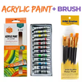 Acrylic Colour Paint Set (12 Colors) + Artist Brush Set — Perfect for Painting on Canvas, Paper & Sketchbooks Acrylic color