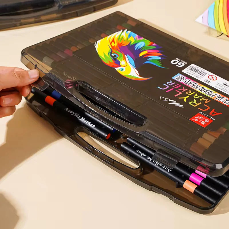 Acrylic Paint Markers for Adults & Kids 120 80 60 48 36 24 12 colours – Fine Tip, Washable, for Rock, Wood, Glass, Fabric & Ceramic Crafts - Black Case Pack