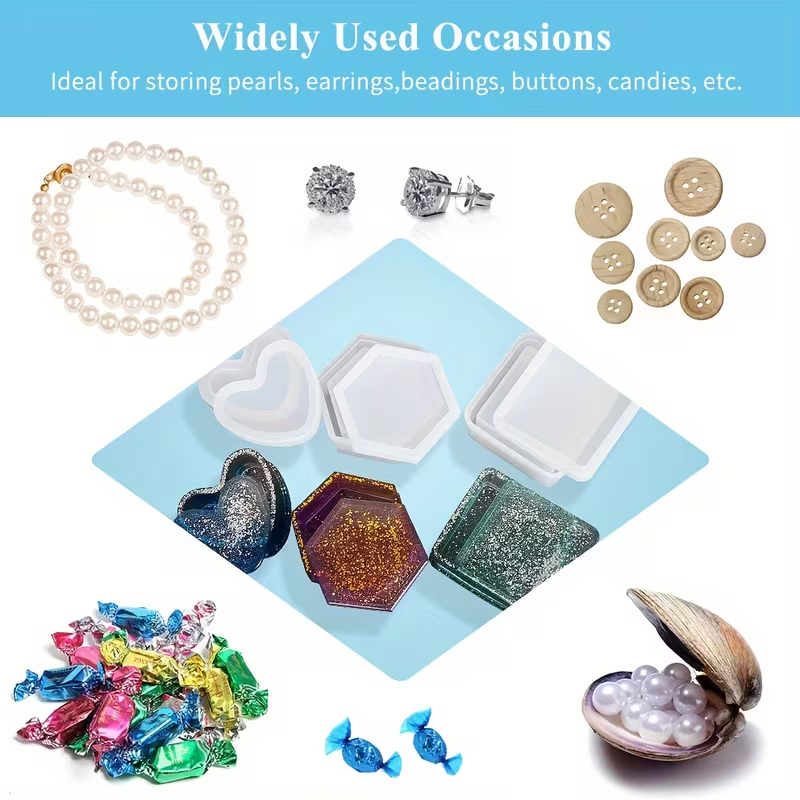 Box-Shaped Resin Molds, Heart-Shaped Jewelry Box Molds, Silicone Resin Molds, Hexagonal Storage Box Molds, And Square Epoxy Resin Molds, Used for Creating Resin Molds Box Jar Silicone Mold, For Epoxy Resin