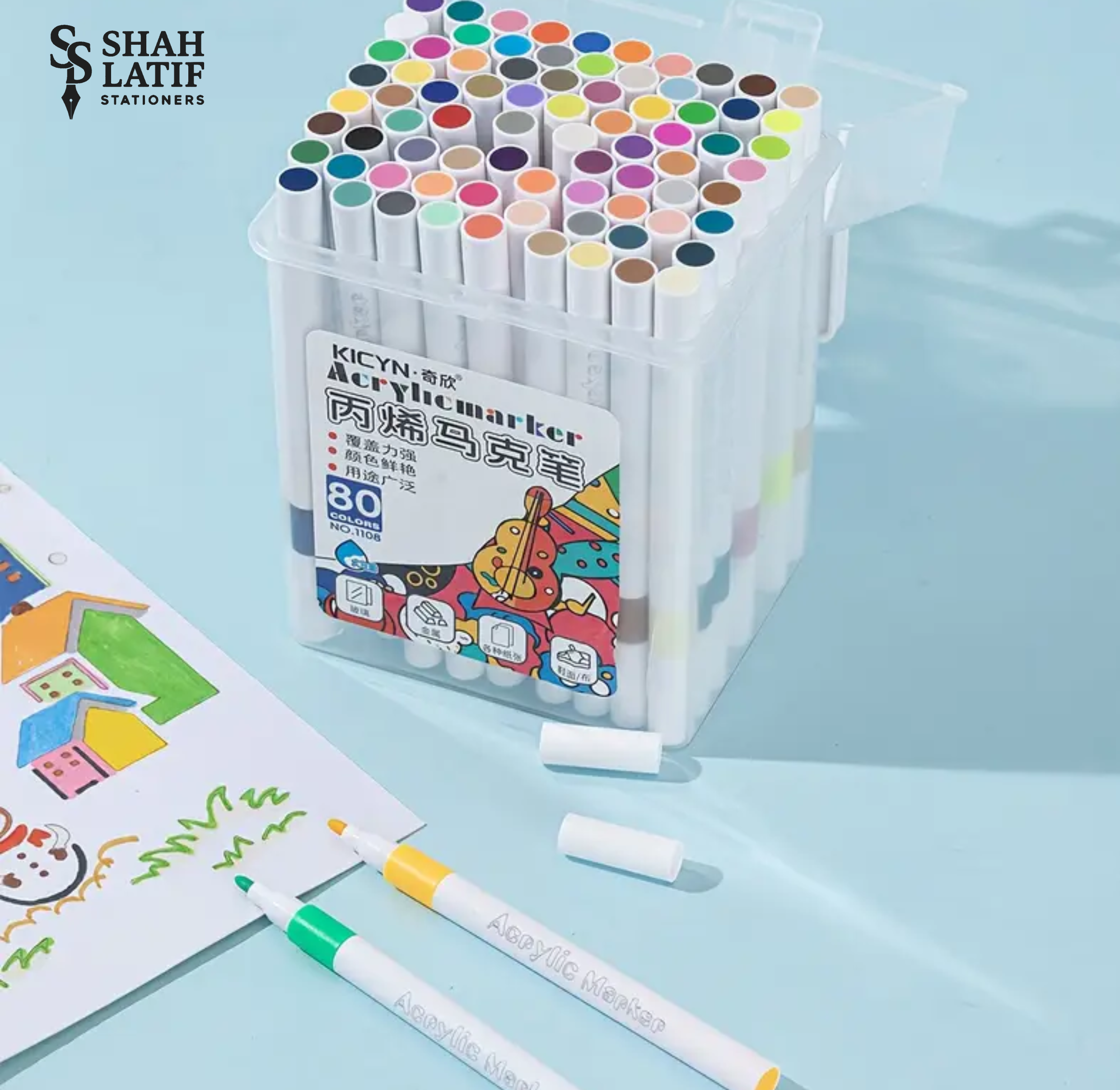Acrylic Paint Marker Set, Portable Bucket Design, Art Supplies for Drawing, Painting, Marking, Coloring