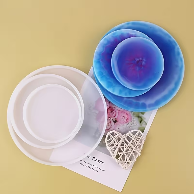 4PCS Silicone Clay Resin Mold Set – Epoxy DIY Molds for Coasters, Bowls & Candle Holders | Craft & Home Decor Supplies - Plate Mold for Resin Art