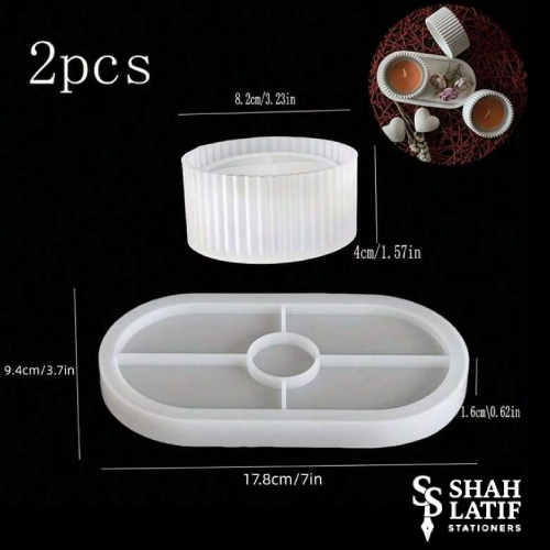2pcs Silicone Resin Mold Set – Oval Tray & Striped Round Box