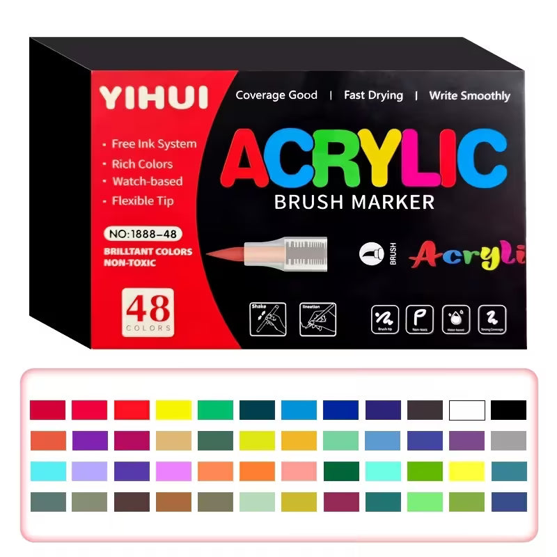 Acrylic Paint Brush Markers – Flexible Brush Nib, Quick Dry, Non-Toxic | Premium Water Based Paint Pens for Paper, Wood, Canvas, Glass, Ceramic, Stone & Plastic