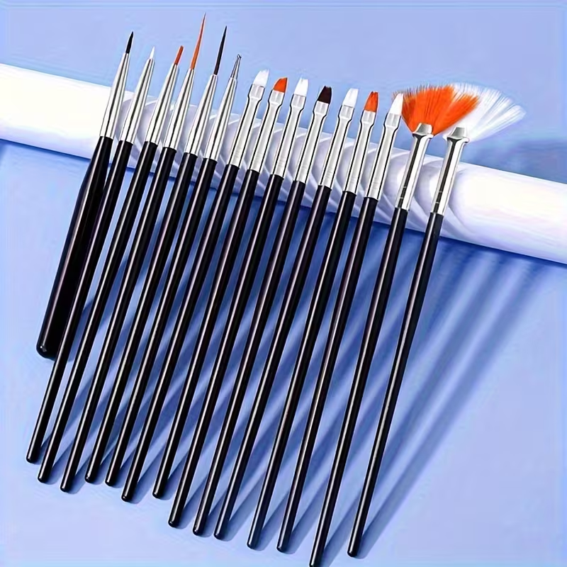 Paint Brushes Professional Quality Flat Tip Round Tip Angular Tip Fan Brushes Best For Artists 15 Pcs Nail Art Brushes