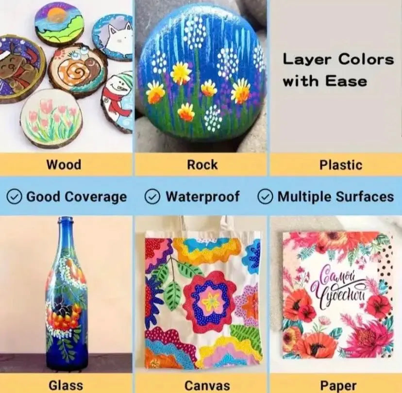 Acrylic Paint Markers for Adults & Kids 120 80 60 48 36 24 12 colours – Fine Tip, Washable, for Rock, Wood, Glass, Fabric & Ceramic Crafts - Black Case Pack