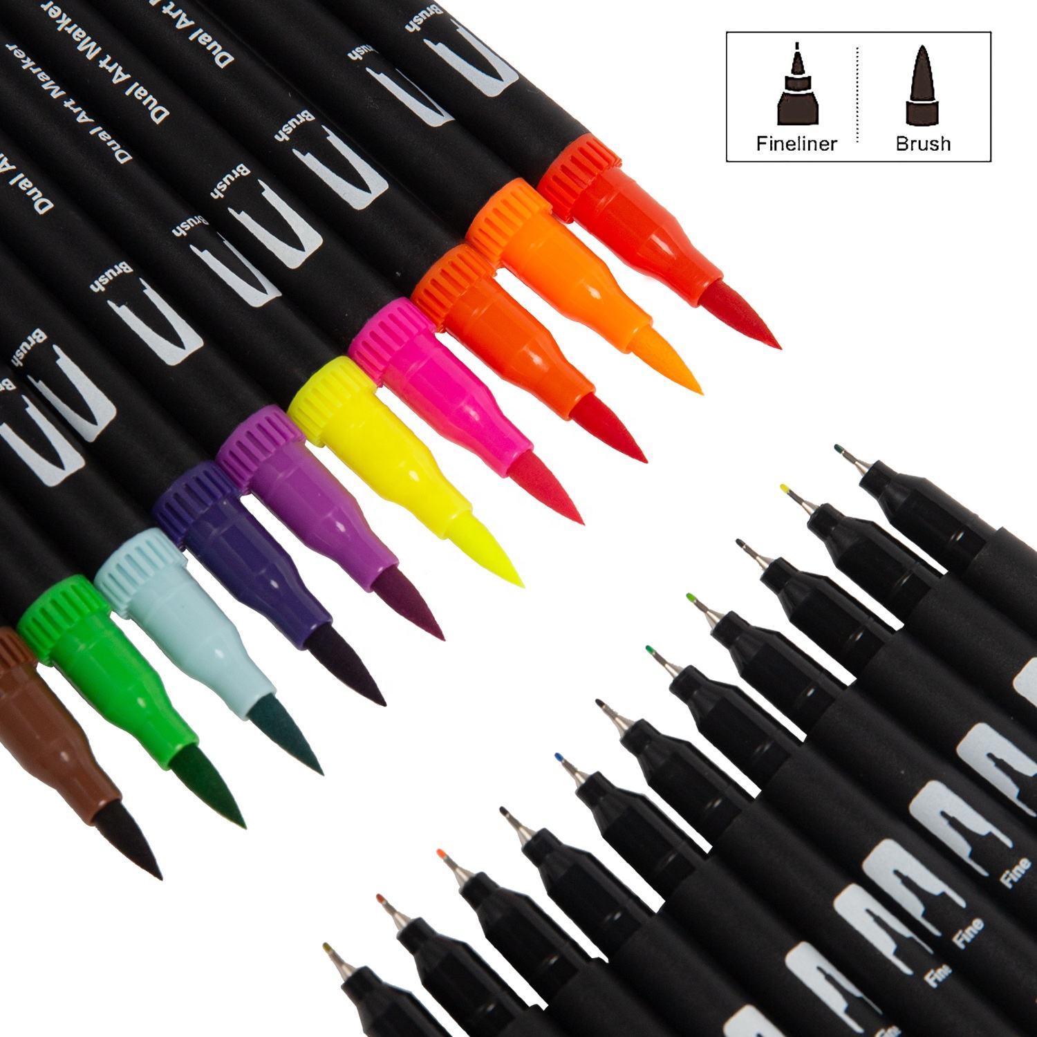 Dual Tip Brush Marker Pen, Colored Pen Fine Point Art Marker & Brush Highlighter Pen for Adult Coloring Hand Lettering Writing Planner Art Supplier