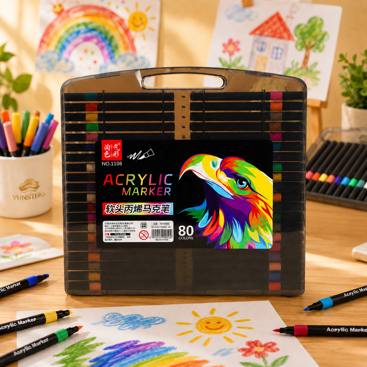Acrylic Paint Markers for Adults & Kids 120 80 60 48 36 24 12 colours – Fine Tip, Washable, for Rock, Wood, Glass, Fabric & Ceramic Crafts - Black Case Pack