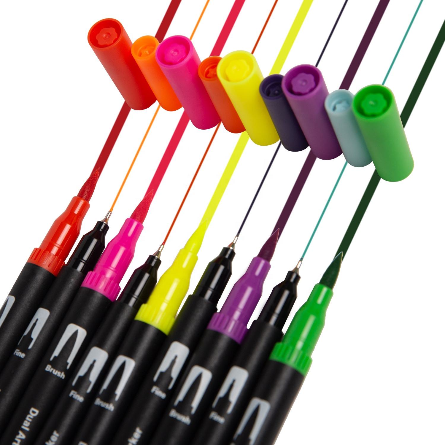 Dual Tip Brush Marker Pen, Colored Pen Fine Point Art Marker & Brush Highlighter Pen for Adult Coloring Hand Lettering Writing Planner Art Supplier