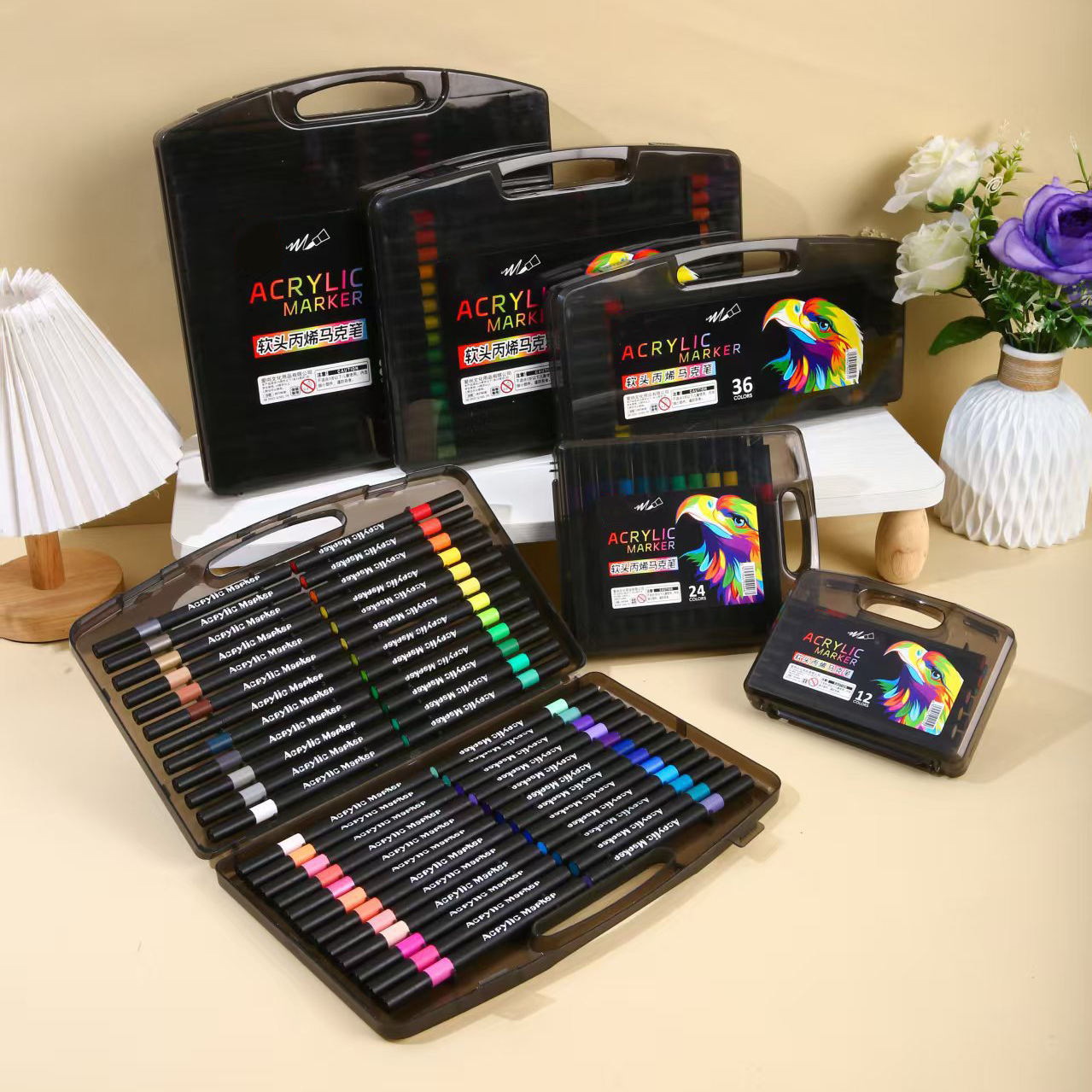 Acrylic Paint Markers Set – Fine Tip & Medium Point, Permanent & Washable Ink – Ideal for Rock, Wood, Glass, Fabric, Ceramic, Stone – Art Supplies for Professionals & DIY Crafts, Gift-Ready