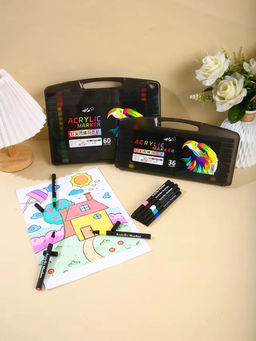 Acrylic Markers Set - Soft Brush Tip Set of 12