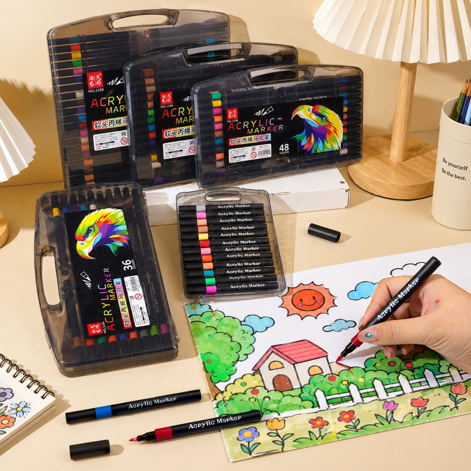 Acrylic Paint Markers for Adults & Kids 120 80 60 48 36 24 12 colours – Fine Tip, Washable, for Rock, Wood, Glass, Fabric & Ceramic Crafts - Black Case Pack