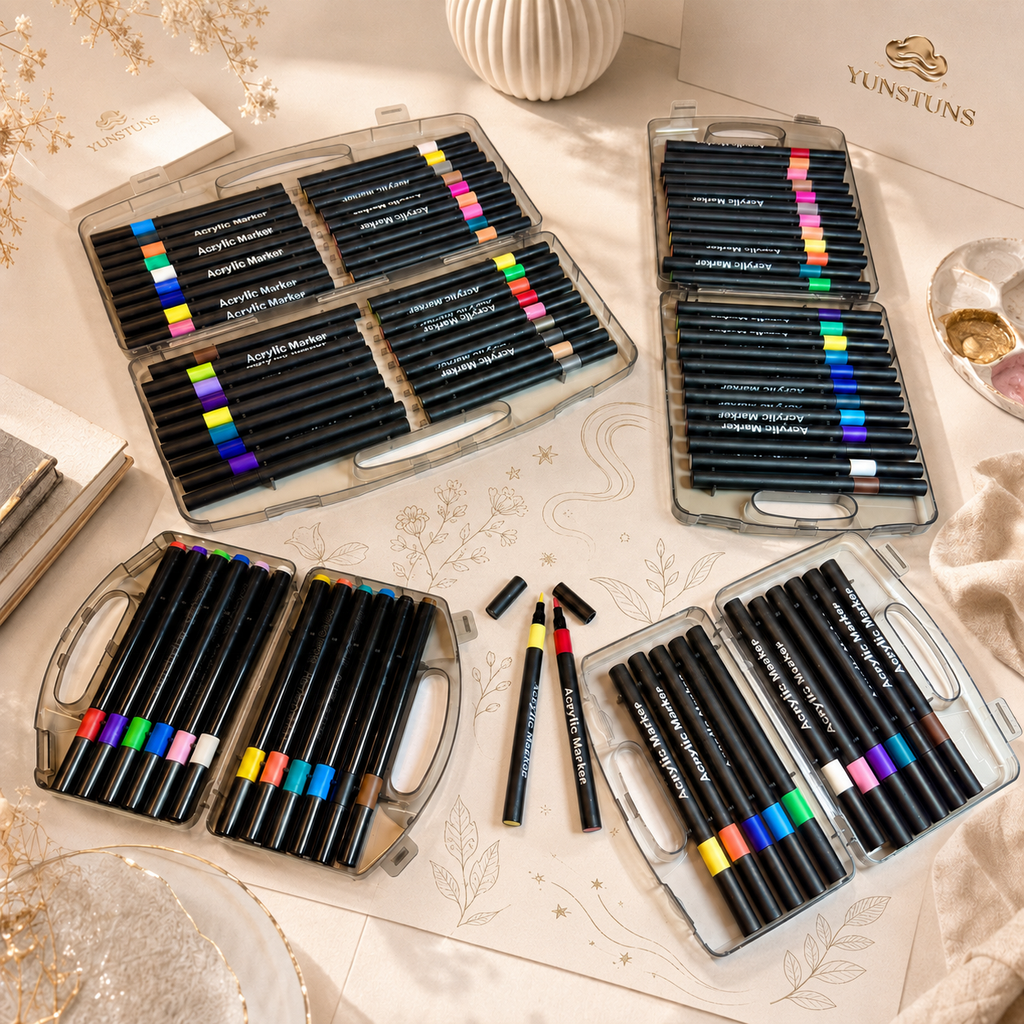 Acrylic Paint Markers for Adults & Kids 120 80 60 48 36 24 12 colours – Fine Tip, Washable, for Rock, Wood, Glass, Fabric & Ceramic Crafts - Black Case Pack