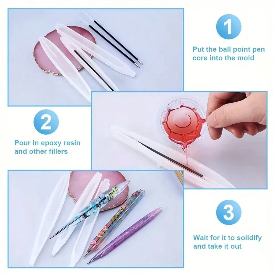 Pen Shape Resin Mold Kit Pen Silicone Molds Epoxy Resin Molds Resin Casting Molds For DIY Resin Crafts Making - Ball Pen Silicone Mold for Epoxy Resin DIY