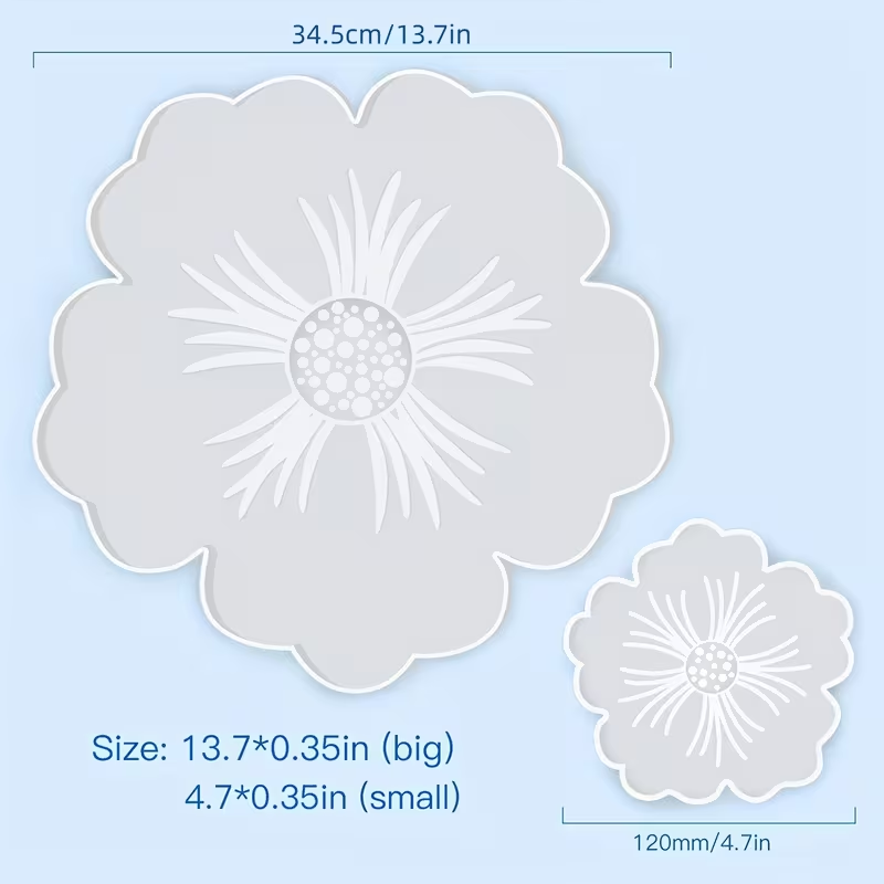 Large Resin Tray Mold And Coaster Molds for Resin Art Casting, Flower Shape Epoxy Resin Casting Molds for DIY, Home Decoration