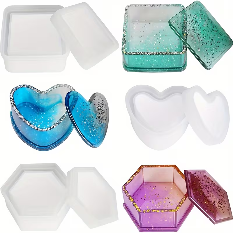 Box-Shaped Resin Molds, Heart-Shaped Jewelry Box Molds, Silicone Resin Molds, Hexagonal Storage Box Molds, And Square Epoxy Resin Molds, Used for Creating Resin Molds Box Jar Silicone Mold, For Epoxy Resin