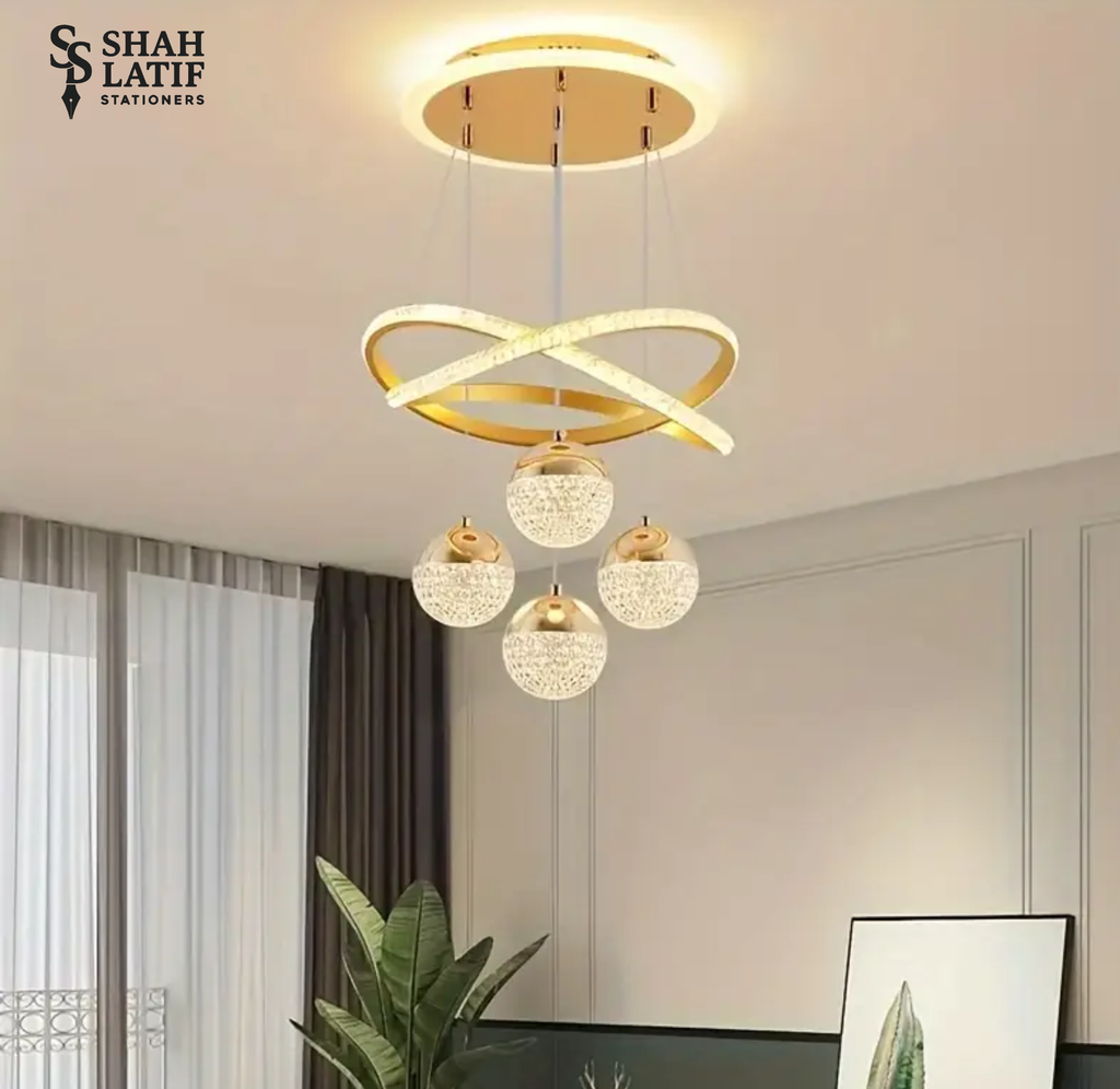 Modern LED Chandelier with Rings balls, Dimmable 3 Colors Kitchen Island Pendant Light with Top Glow